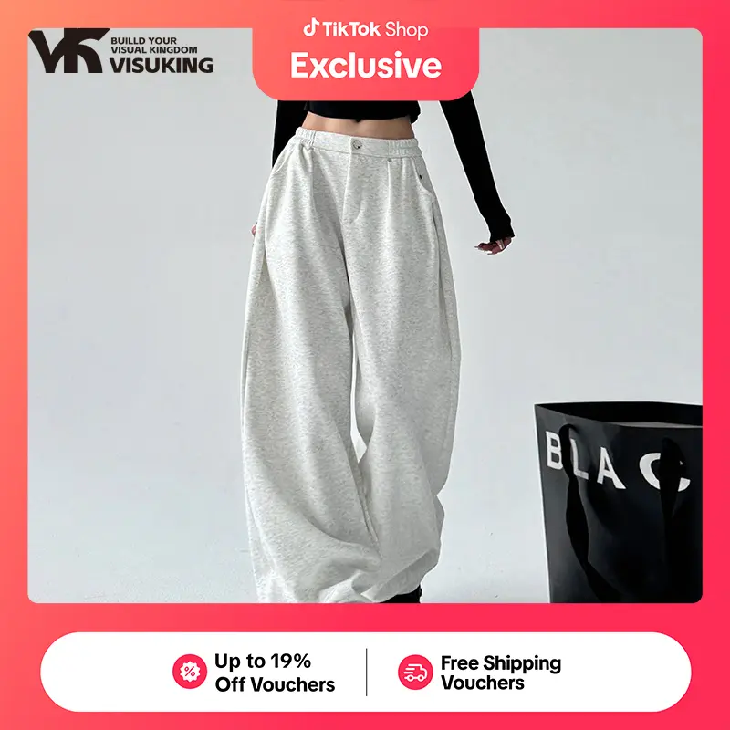 60% OFF VISUKING Women's Pants Draw Rope Movement Loose Straight Cylinder Wide Leg Sag