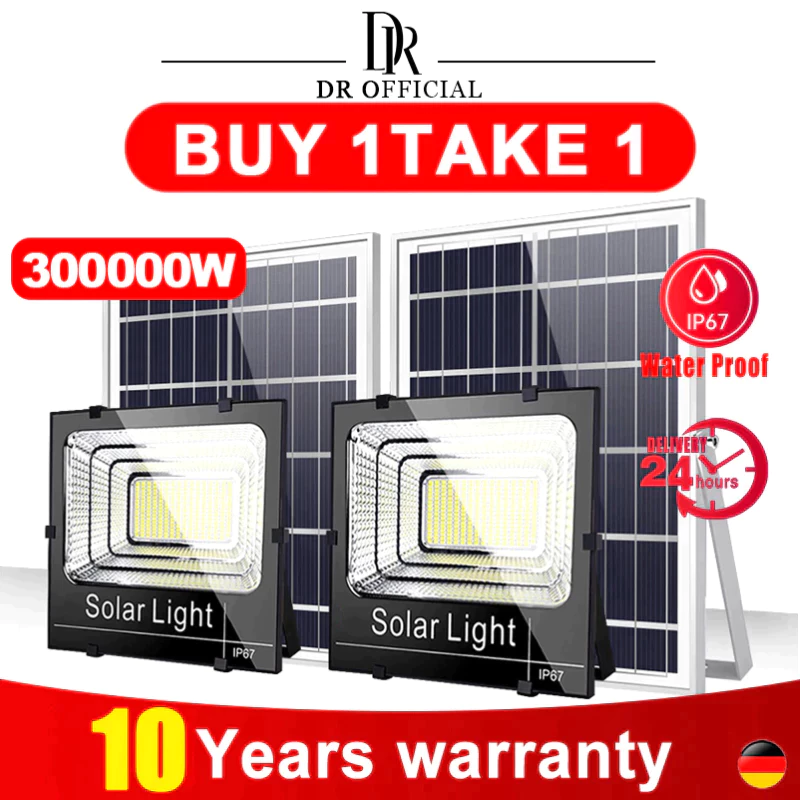 93% OFF 300000W Solar Light BUY1TAKE1 Outdoor LED Solar Floodlights Waterproof Street Lamp With solar panel