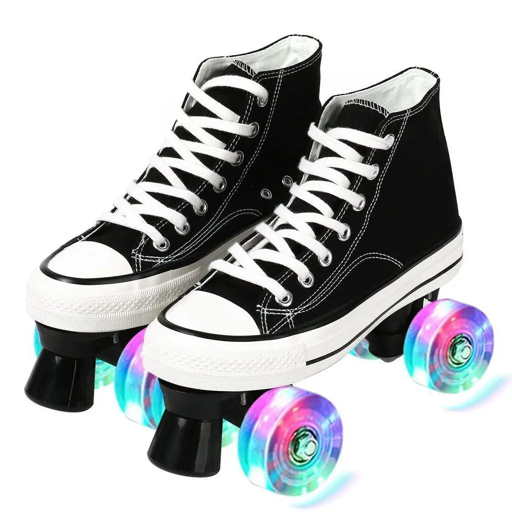 34% OFF Roller Skate Shoes Canvans Beginner Skating Shoe Adult Men Women Double Roller Tar Road Flash Roller with LED Wheels ABEC-7 Bearings Classic Double-row Design