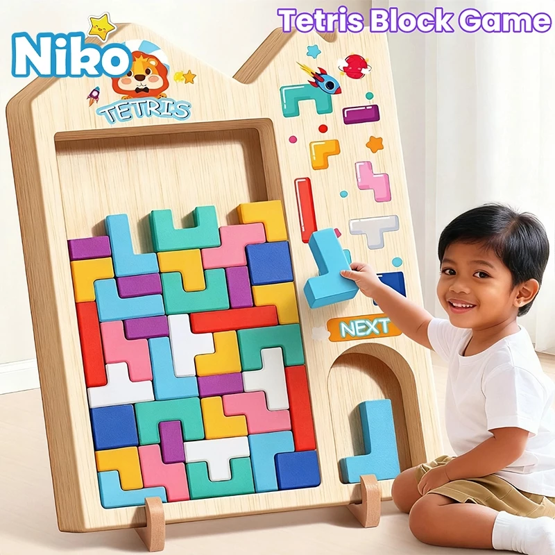 50% OFF NIKO Tetris Building Block Toy Early Educational Puzzle Wooden Toys For Kids Boys Girls Gifts