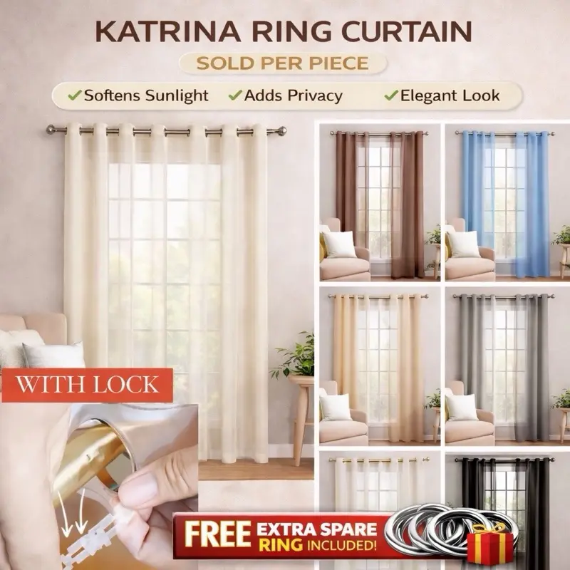 43% OFF (SOLD PER PIECE) Katrina Curtain 5FT/6FT/7FT/8FT (1PC) - Ring Curtain with 8 Silver Rings for Easy Hanging