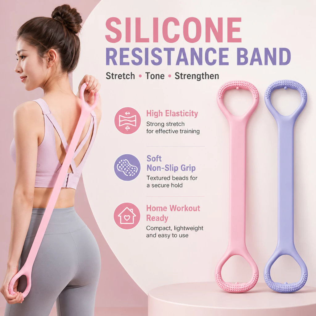 55% OFF Soft Silicone Figure‑8 Resistance Band Non‑Slip Portable Stretch Rope Home Gym Workout for Ladies