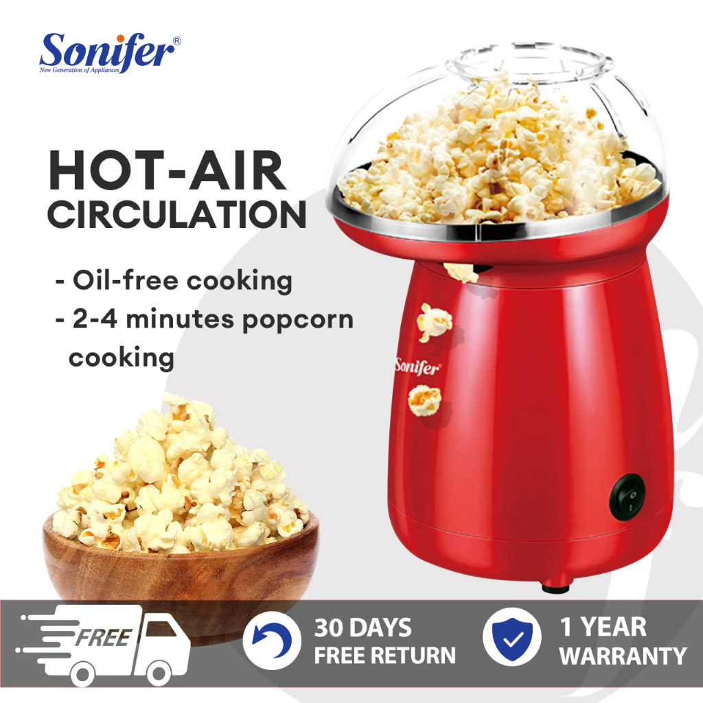 35% OFF Sonifer Home Electric Corn Popcorn Maker Machine Oil Free Popcorn Maker Healthy Snacks Red