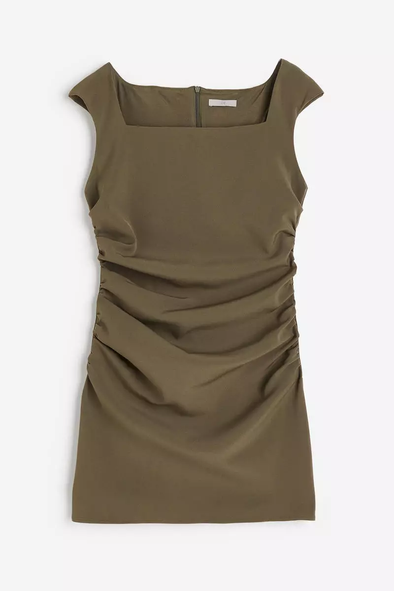 65% OFF Square-neck twill dress