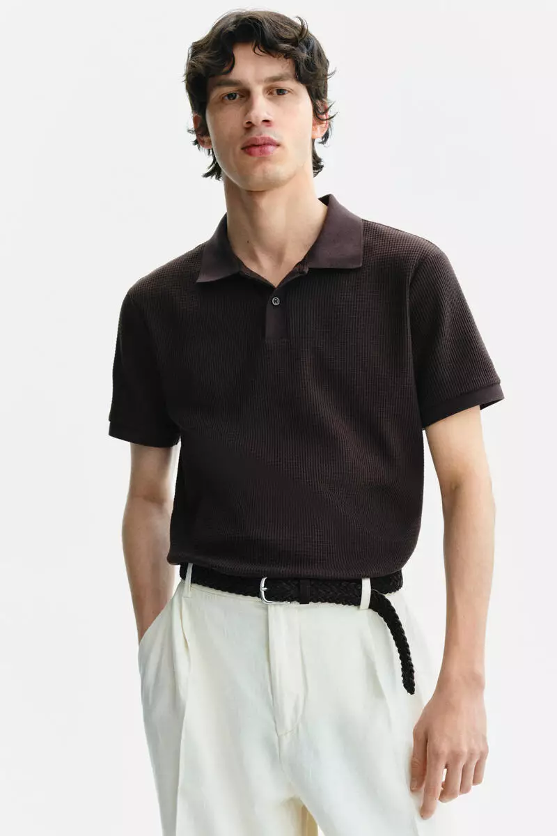15% OFF H&M  Slim Fit Waffle-knit polo shirt