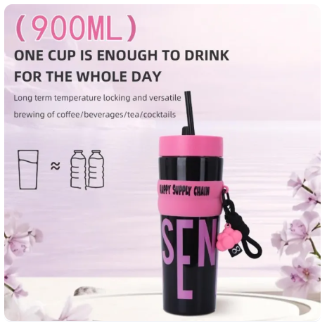 48% OFF 900ML Large Capacity Straw Cup Tumbler Leakproof Portable Sports Water Bottle with Handle Outdoor
