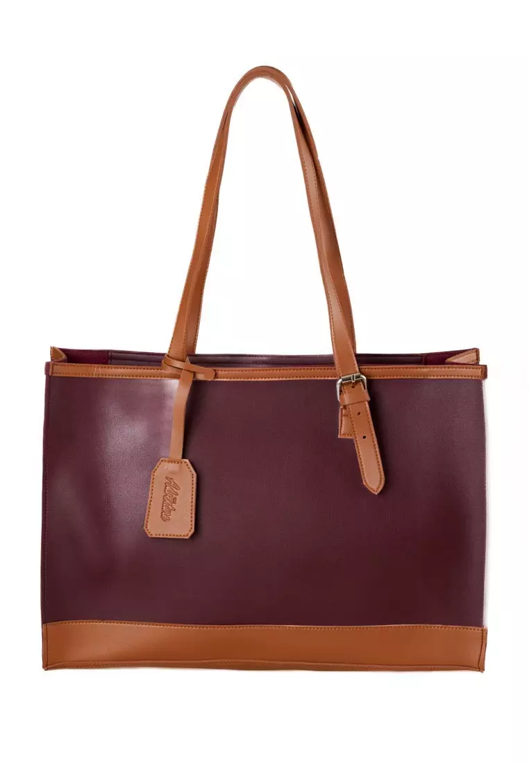 64% OFF Adventure Tote Bag Laptop Bag Shoulder Bag Vegan Leather Anette - Maroon