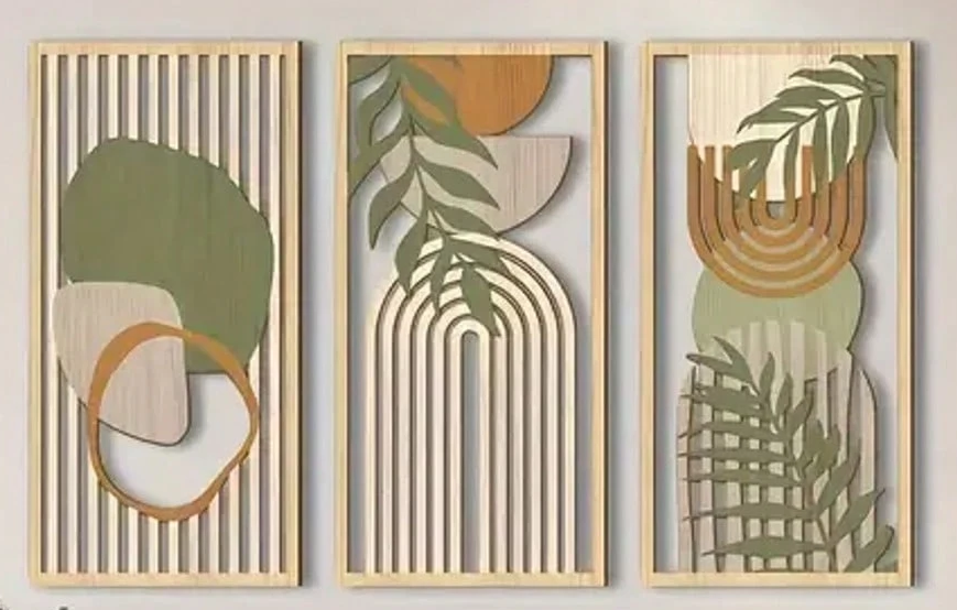 10% OFF 3pcs Sage Green Abstract Wooden Wall Art, Geometric Wood Wall Sculptures, Modern Artwork Neutral Wall Decor For Living Room Bedroom Office