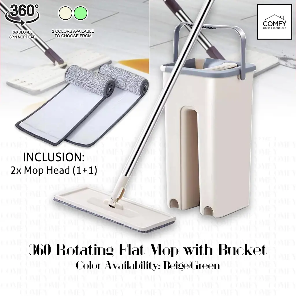 20% OFF 2 in 1 Smart Self-Wash Squeeze Dry Flat Floor Scrape Mop Bucket Tool Kit with 2PCS Cloth Fiber Mop Head Plastic Set