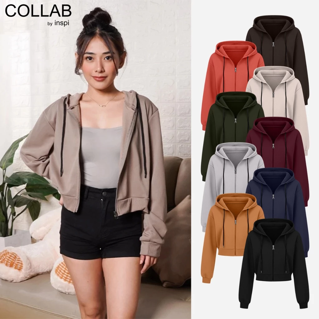 48% OFF COLLAB by Inspi Chic Plain Crop Top Hoodie Jacket For Women w/ Full Zipper Closure Korean Tops