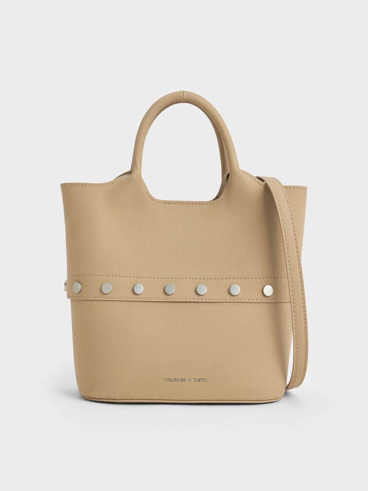 30% OFF Bobbie Twill Studded Convertible Two-Way Bucket Bag - Toasted Sand