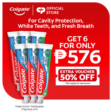 65% OFF Colgate Triple Action Flouride Anti-Cavity Toothpaste Pack of 6 (Assorted Sizes)