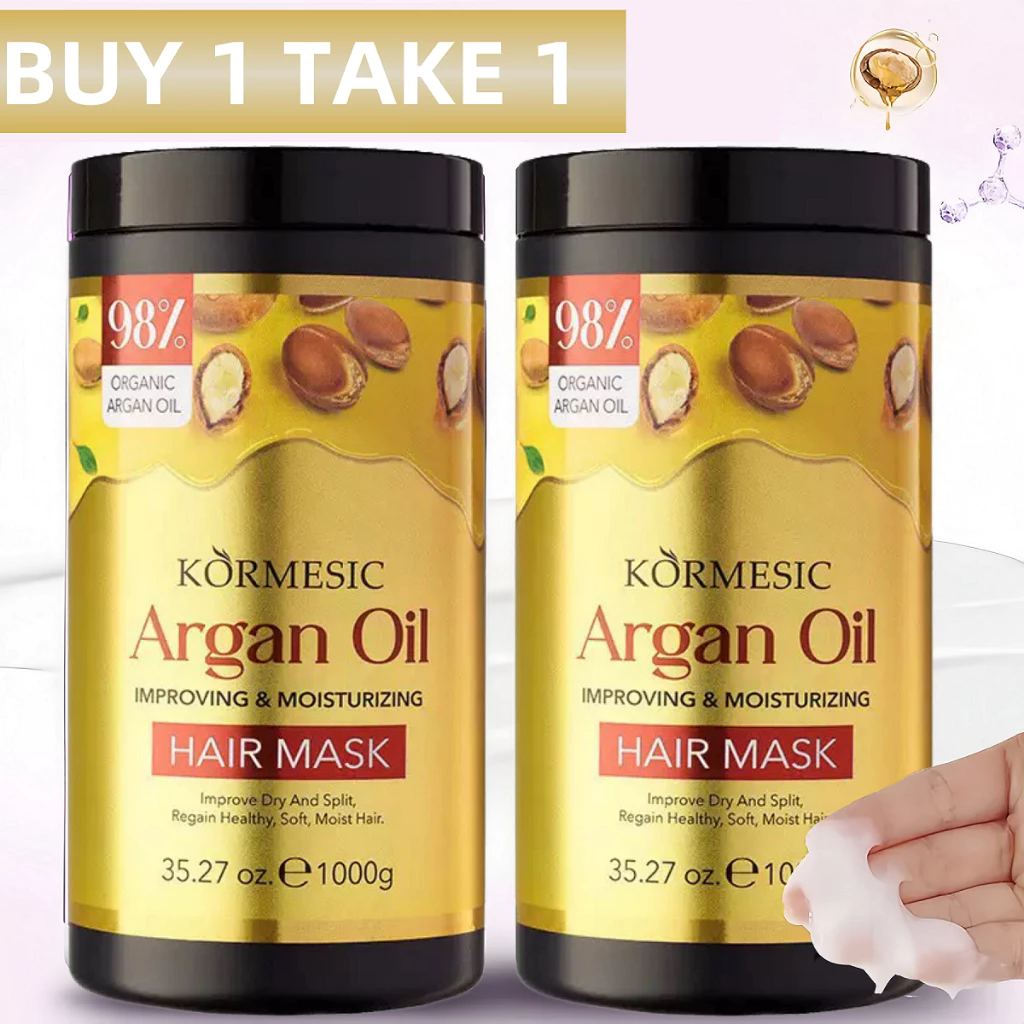 45% OFF [BUY 1 TAKE 1] Kormesic Argan Hair Mask Oil 1000ML Keratin Hair Mask Deep Repair Damage Frizzy Hair