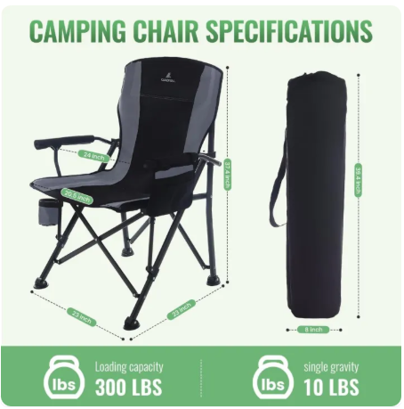 50% OFF Camping Chair Heavy-Duty Folding Chair, Adult Foldable Beach Chair with Side Pockets and Cup Holders