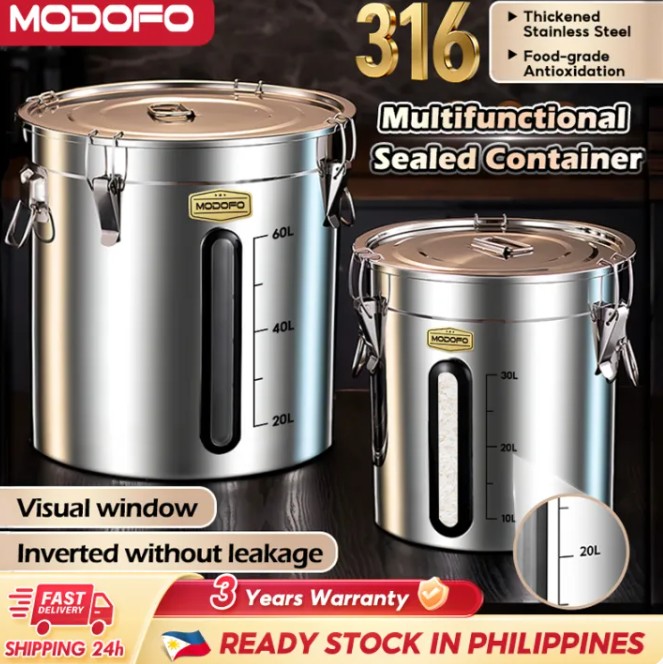 56%OFF MODOFO 33L Visual Rice Dispenser 316 Stainless Food Container Juice Storage Bucket with Cover Leakproof Oil