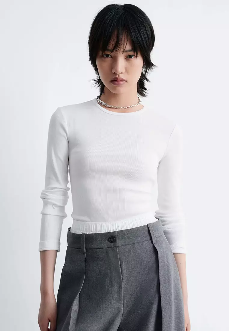 70% OFF Ribbed Long-Sleeves Top