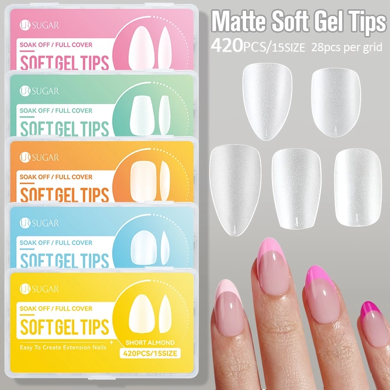 54% OFF UR SUGAR Matte Soft Gel Nail Tips Full Cover False Nail Tips for Acrylic Nail Extensions Short Almond Artificial Press On Nails