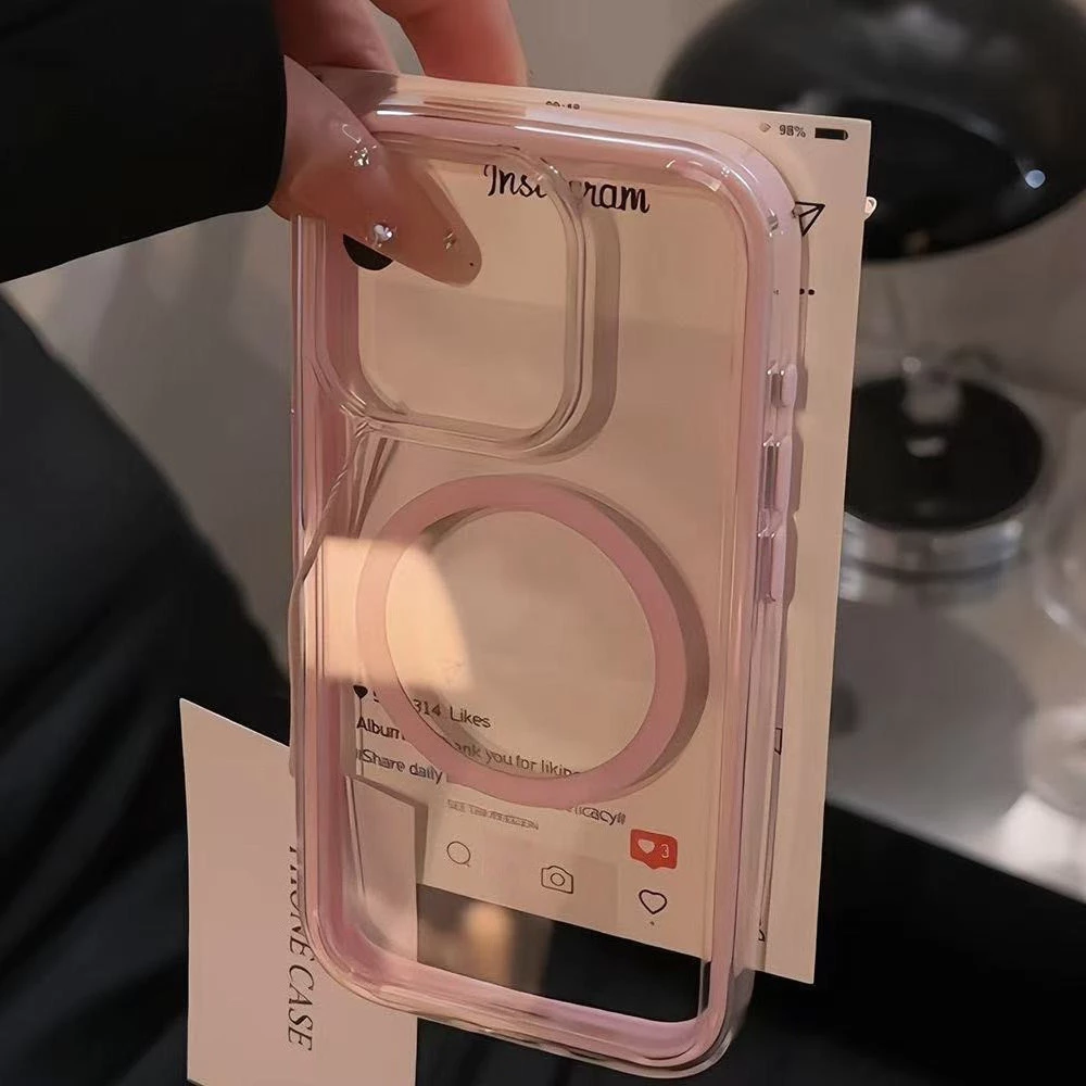 70% OFF Luxury 2-in-1 Acrylic Crystal Transparent Magnetic Wireless Charging Phone Case Compatible for IPhone 17 16 15 14 13 12 11 Pro