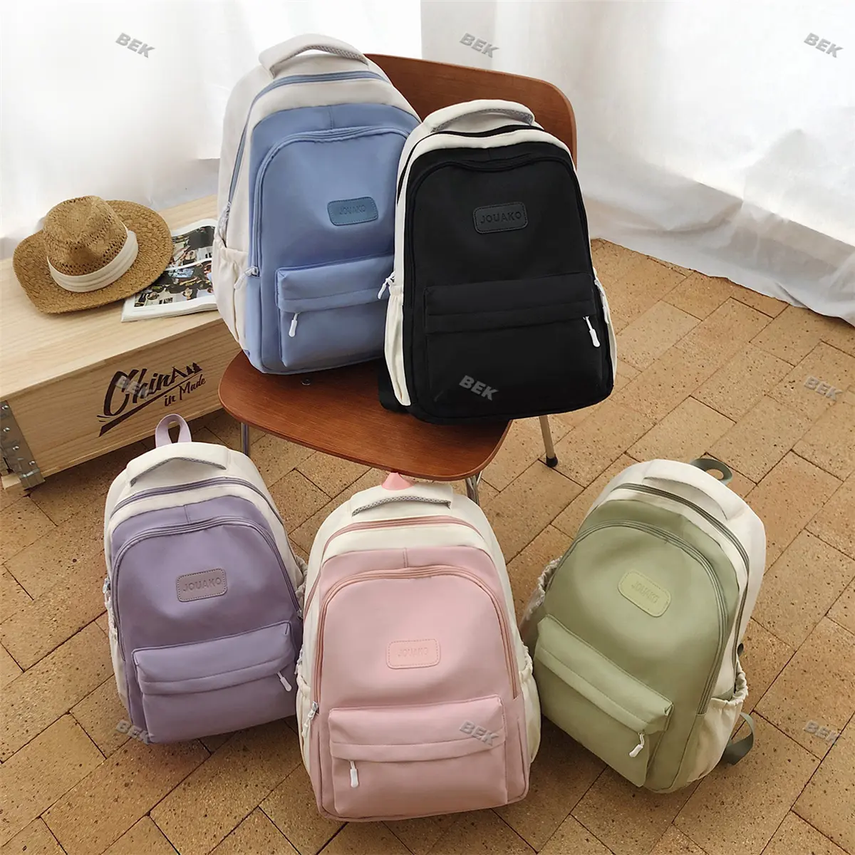71% OFF BEK Fashion Plain Color Large capacity Schoolbag Waterproof Travel Bag Laptop Backpack