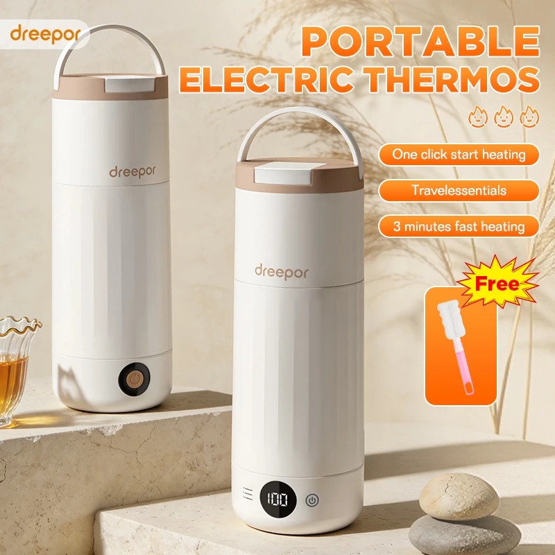 70% OFF Dreepor Portable Mini Electric Thermos Kettle 300W Heating Cup Stainless Steel Thermal Tumbler