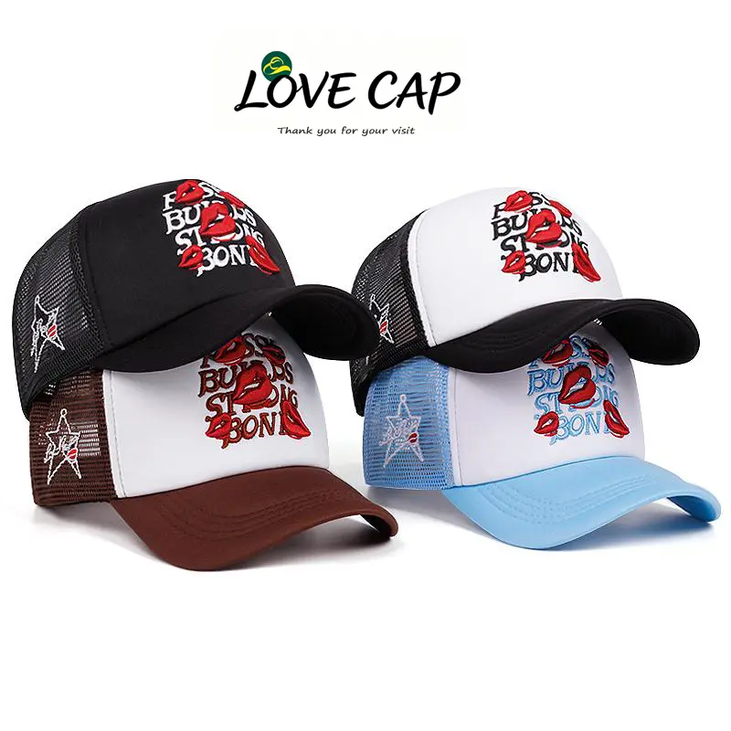 54% OFF Lip print embroidery baseball cap for men Hip hop trucker cap outdoors sport mesh cap for woman