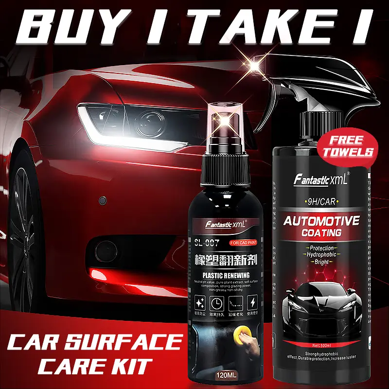 59% OFF [Buy 1 Take 1] 500ML Car Wax Spray and Polish Two-in-one Coating+120ML Car Plastic Restorer Back To Black Gloss Cleaning+Free towels Renewal Set