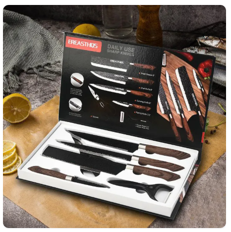 83% OFF Japanese Chef Knife Set, 6 Pieces High Quality Stainless Steel Kitchen Knife Set, Black Multifunctional Knife, Professional Cooking Meat Butcher Knife, Kitchen Tool Gift Pack⚡PH delivery,In stock⚡