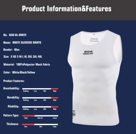 56% OFF KEMALOCE Breathable Men Cycling Base Layer Singlet White/Black/Yellow 2023 Cool Sports Sleevess Shirts Quick Dry Road Summer MTB Vest Sports Undershirts