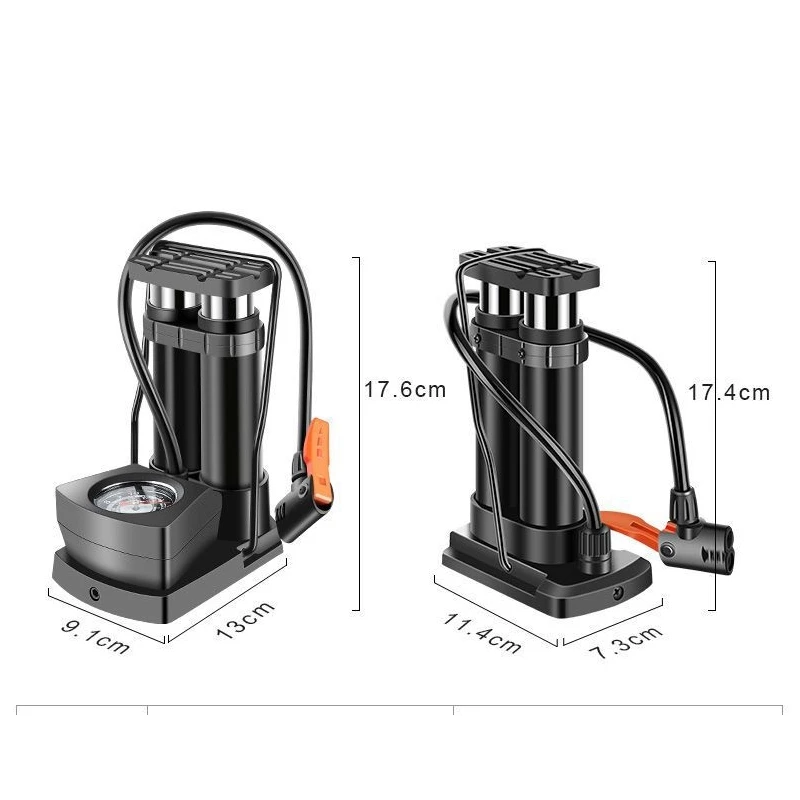34% OFF Dual Chamber Air Cylinder Portable Bicycle Motorcycle Tire Foot-Pedal Pump with Barometer