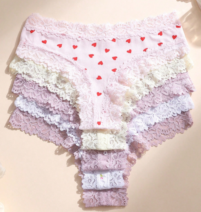 21% OFF 5pcs Sexy Women's Lace Patchwork Low Waist Seamless Ribbed Thong Panties, Soft Comfortable Breathable, Suitable For Yoga, Sports And Daily Wear