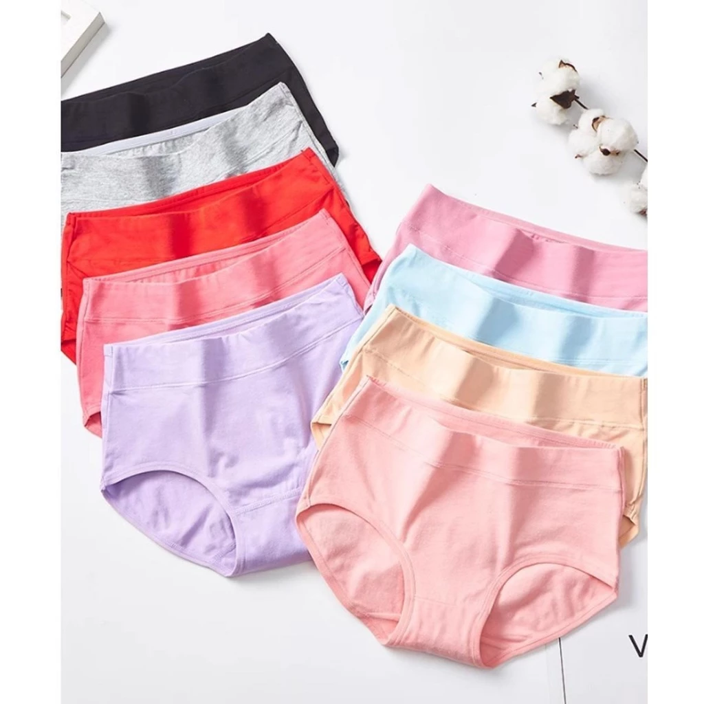 14% OFF YOUNG 6/12pcs plain panty cotton women underwear panties for womanElasticity Random Color