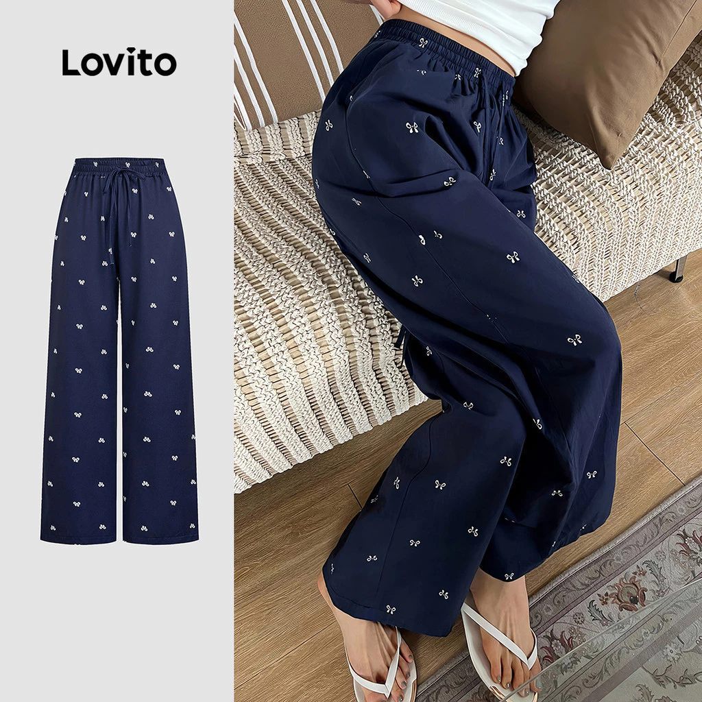 40% OFF Lovito Women Casual Pants Korean Bow Leisure Spring/summer Pants L178ED606