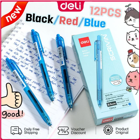 52% OFF Deli 12Pcs Press Gel pen 0.5mm (Black, Red, Blue)