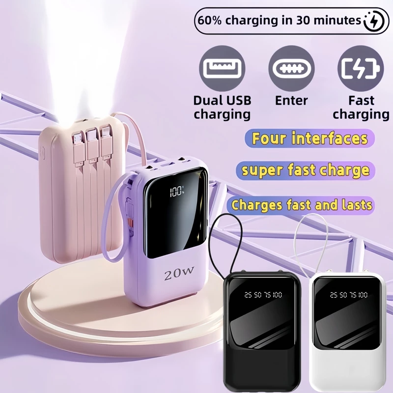 85% OFF original good quality Power Bank 20000mAh Mini Powerbank Built in Cables Portable fast charging