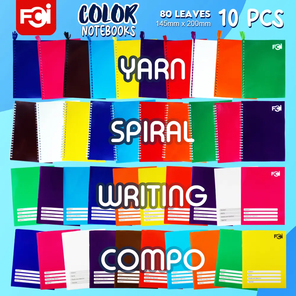 56% OFF FCIAWriting Notebook, Compo, Spiral, Yarn Notebook Neon Random Color, School Supplies 10 pcs/ 80 Leaves ( sold per ream)