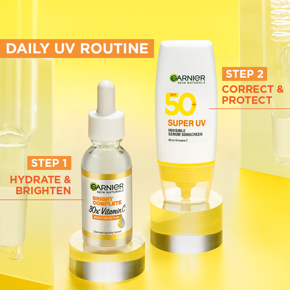 26% OFF NEW Garnier Super UV Vitamin C Invisible Serum Sunscreen SPF50+ UV Protection, Dark Spot Reduction