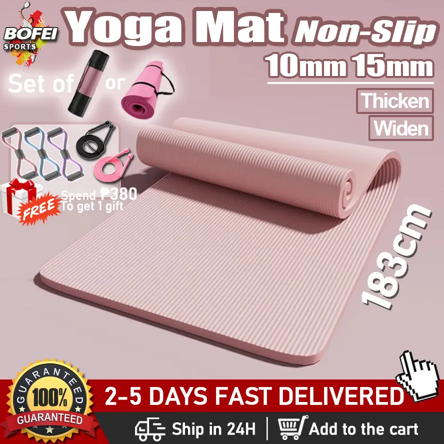69% OFF BOFEI 15mm NBR Yoga Mat Non-Slip Exercise Workout Mat 183cm for Enhanced Stability and Comfort