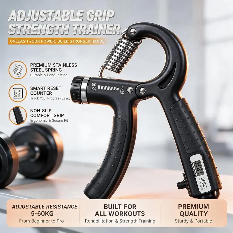 80% OFF Hand Trainer Finger Grip Trainer 5-60 kg Adjustable Forearm Trainer with Counting Function