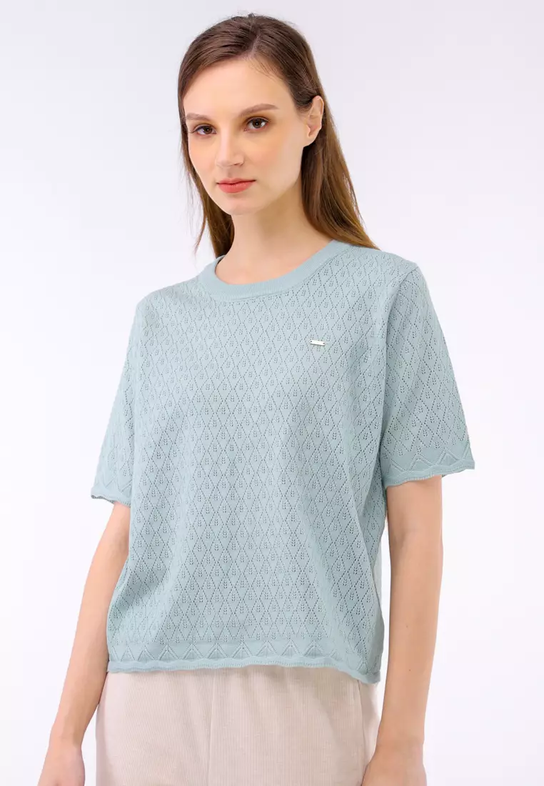 78% OFF Textured Knitted Short Sleeve Blouse