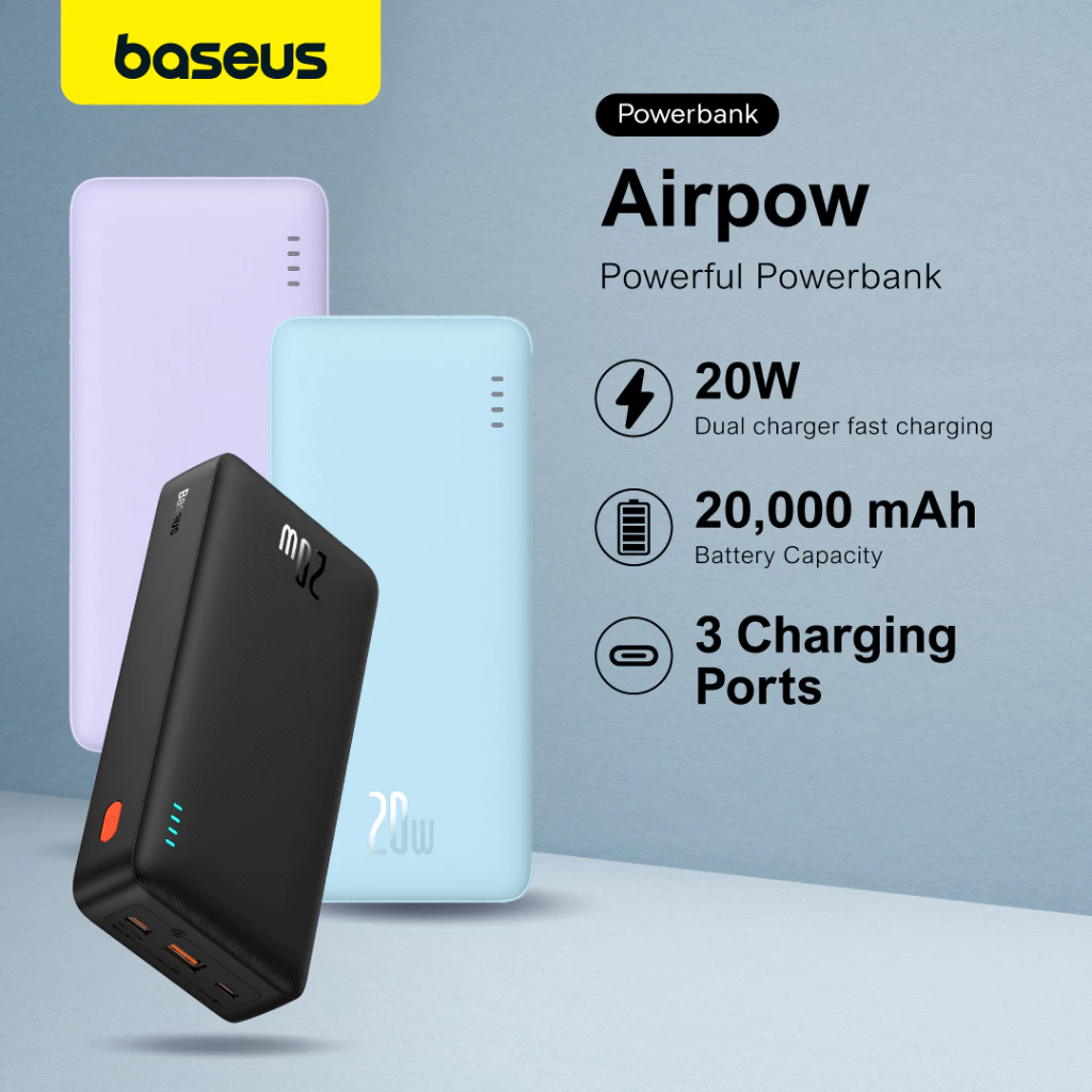70% OFF Baseus Airpow 20W Powerbank 20000mAh Quick Charge Powerbank For Xiaomi Samsung