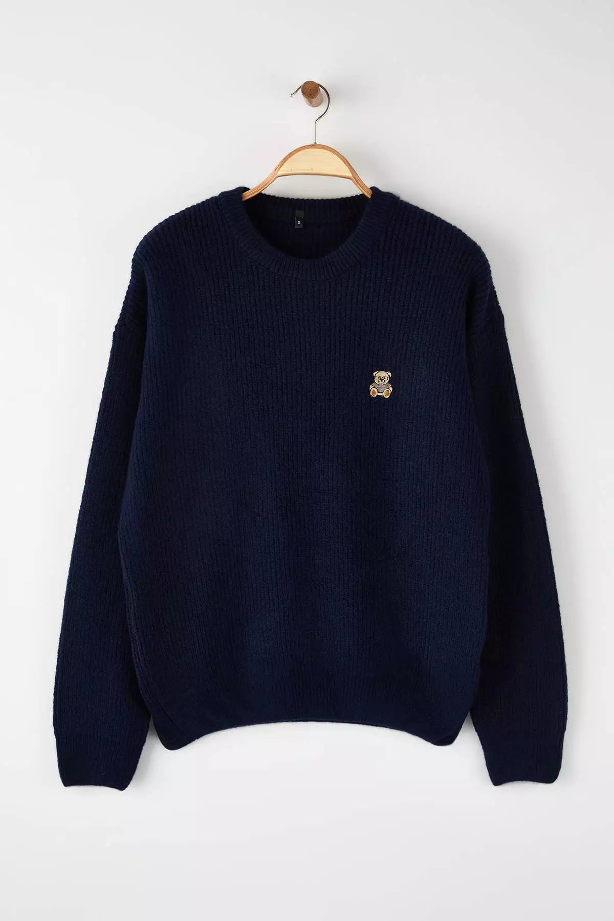 47% OFF Navy Blue Oversize/Wide Cut Crew Neck Bear Embroidered Sweater Tmnaw26Kz0000303