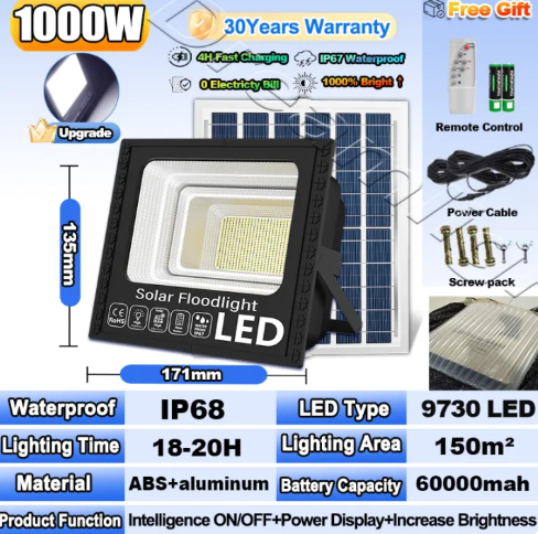 44% OFF 【BUY 1 TAKE 2】solar flood light 600W outdoor waterproof IP68 original 196 LED 680000mAh with solar panel garden lamp room night light bulb for courtyard automatic with remote control christmas decorations 2024 As low as 149 pesos