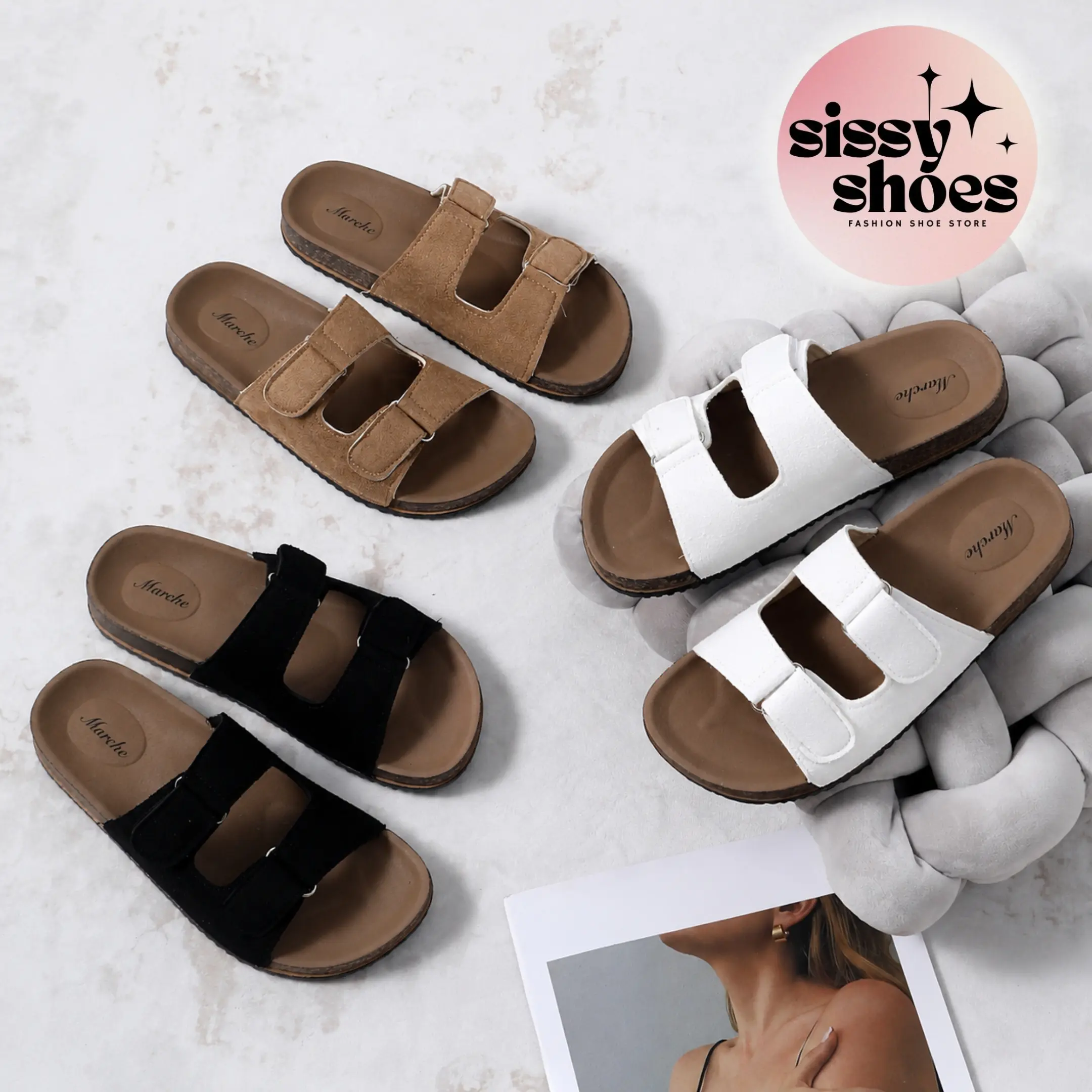 55% OFF Sissy Unisex Cowhide Skin Strap With Adjustable Velcro Strap Fashionable Flat Slippers Soft Rubber Sole Footwear For Men & Women