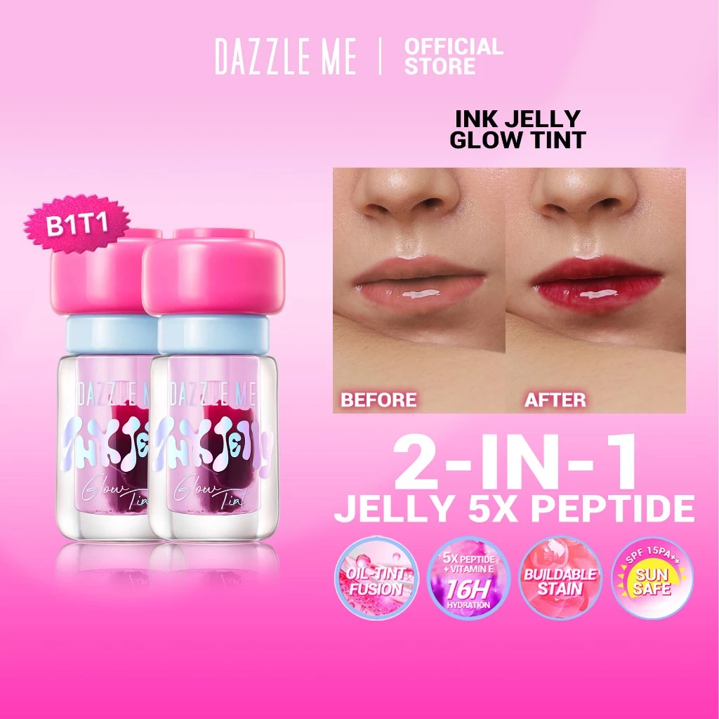 75% OFF DAZZLE ME Ink-Jelly Glow Tint | SPF 15 PA++ Lip Peptide Hydrating Oil Tint Hybrid - Duo
