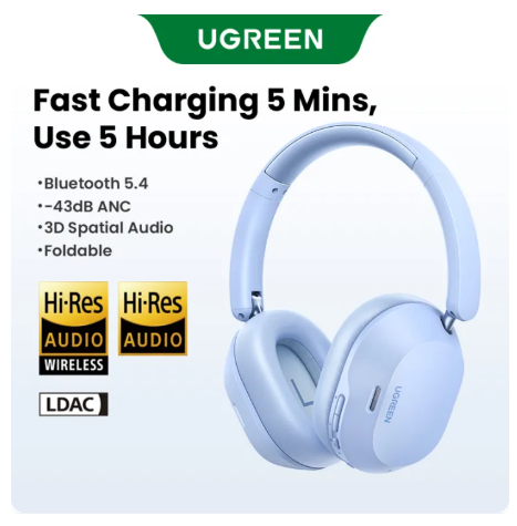 48% OFF UGREEN ANC Bluetooth 5.4 Hi-Res 43dB Noise Canceling Headphone HiTune Max 5c Wireless Headphones Headset Low Latency With Microphone Support Calls LDAC Black