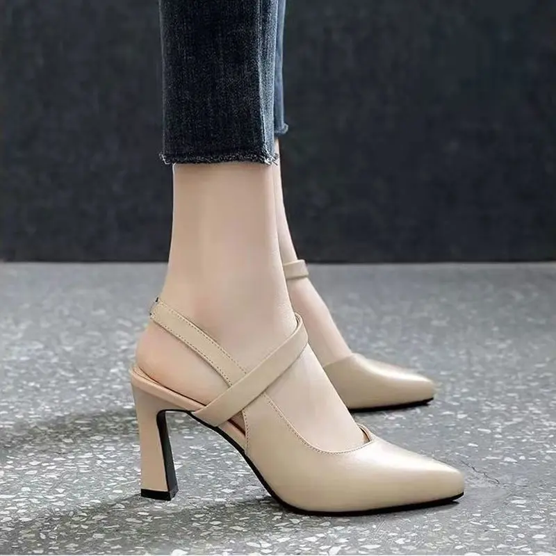 71% OFF TOP.07 2026 New Women's Shoes Baotou Sandals Women's Fashion Shoes Medium Heel Soft Leather Single Shoes Pointed Baotou Thick Heel High Heels Women Girl Footwear Walking Shoes Heeled Elegant Classy Attend a wedding Stylish Decor Summer Makapal