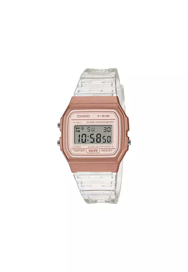 55% OFF F-91WS-7A3 Women Digital Watch Transparent Resin Band