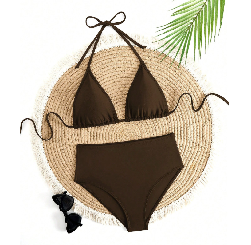 17% OFF Solid Color Adjustable Tie Halter Triangle Cup Sexy Bikini Swimwear Vacation Beach Summer