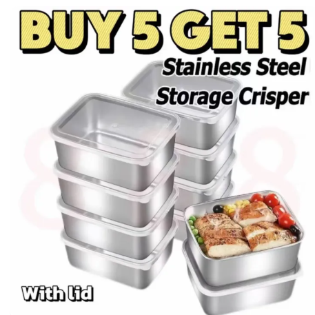 74% OFF 【BUY 5 TAKE 5】10PCS 600ML 304 Stainless Steel Food Container With Lid Refrigerator Storage Box Plastic Lid for Picnic Freshness Preservation