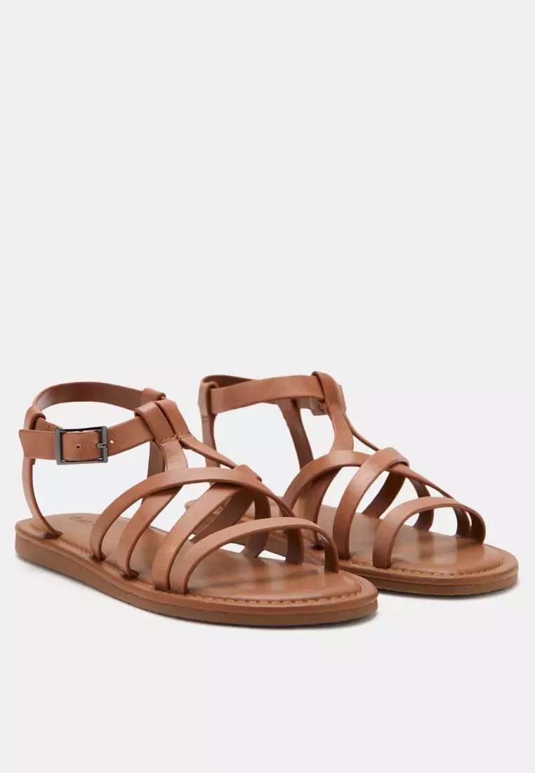 70% OFF Cross Strap Leather Sandals